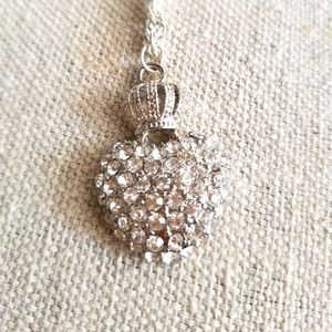Silver rope chain and rhinestone puff heart with crown